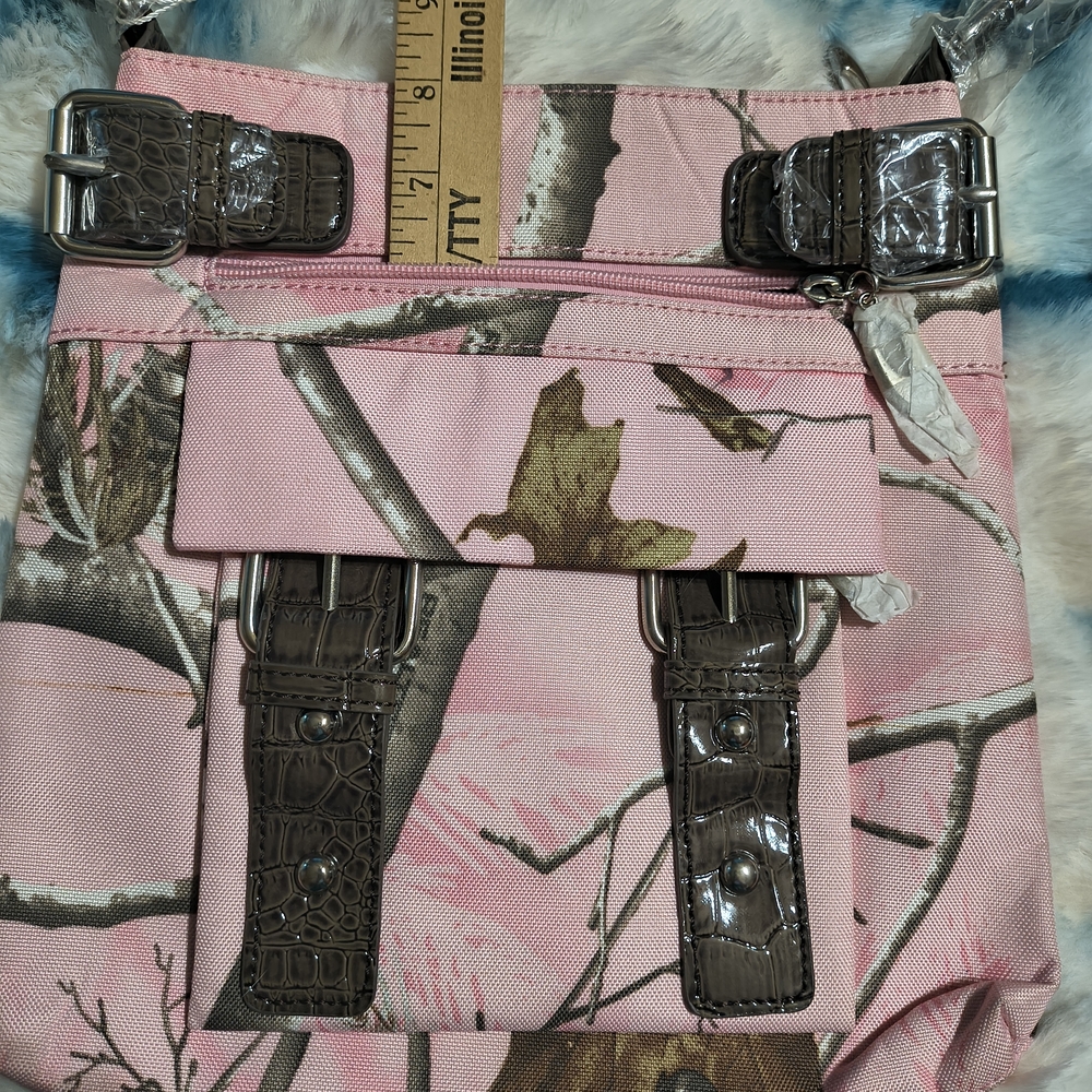 Realtree Pink Camouflage Crossbody Bag with Brown Buckle Accents - Picture 5 of 15